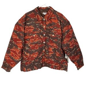 Good American Trucker Puffer Jacket Desert Camo Womens XL Red Tan Camouflage